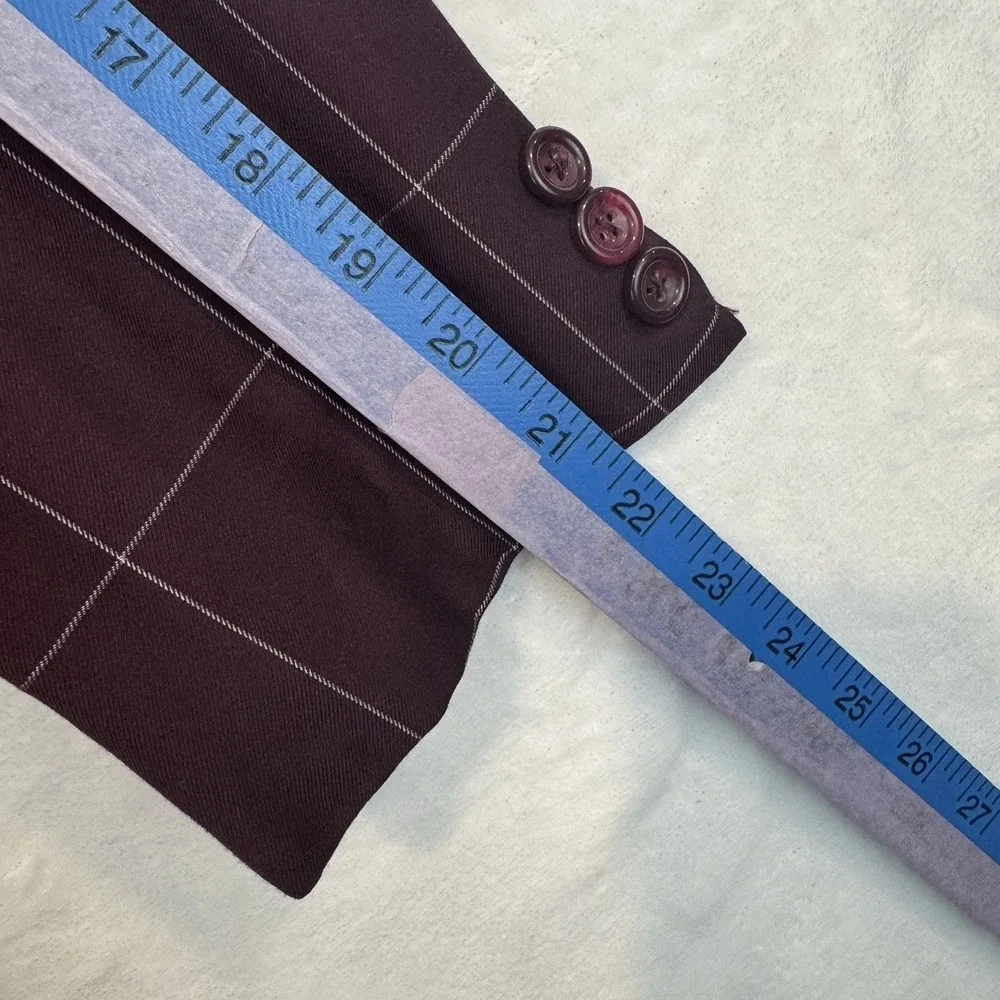 Designed‎ in Italy Mens Burgundy Windowpane Double Breasted Blazer Jacket 42R